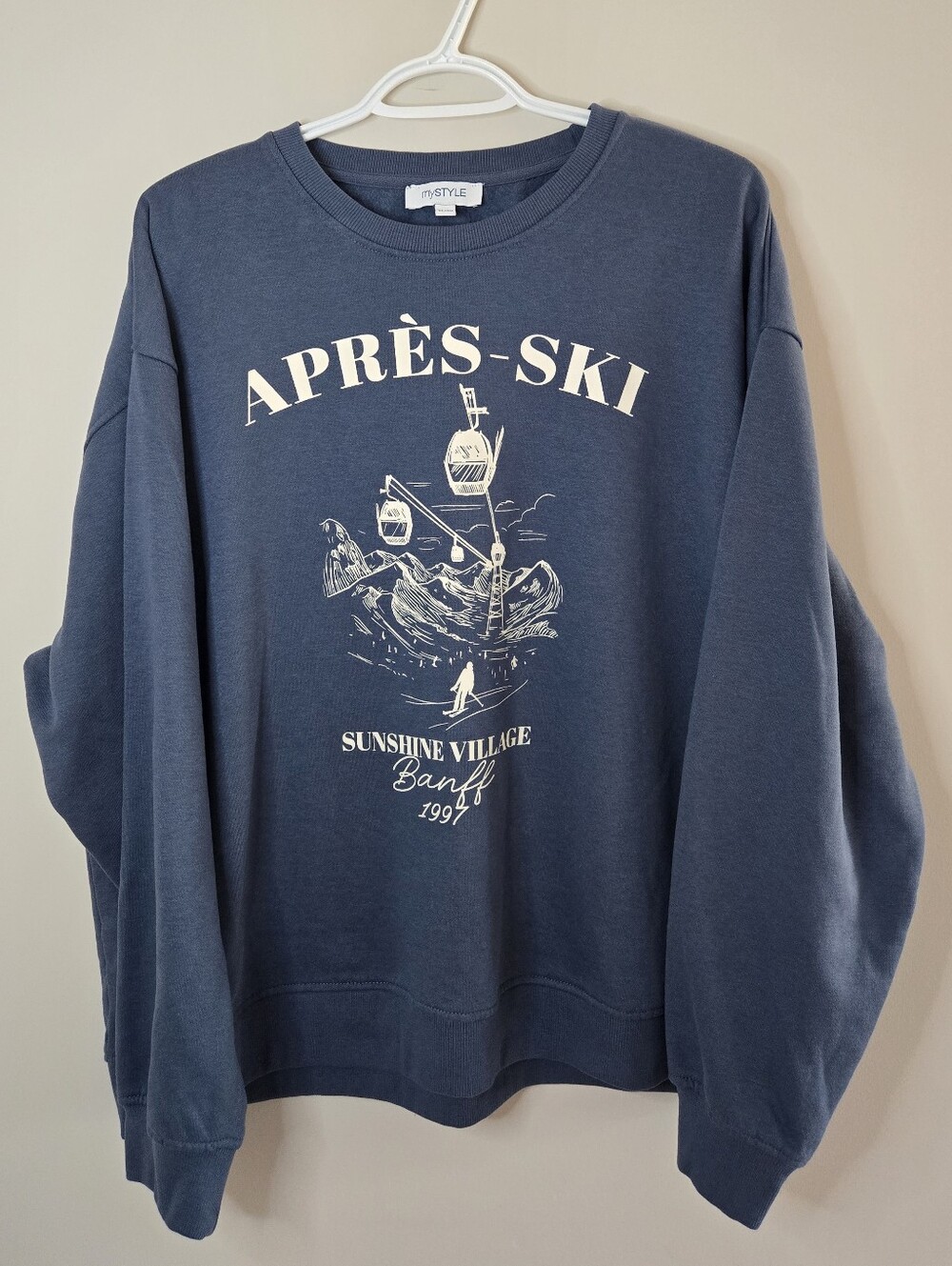 mySTYLE navy Après-Ski crewneck sweatshirt, longsleeve + oversized fit, XL + new